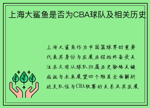 上海大鲨鱼是否为CBA球队及相关历史