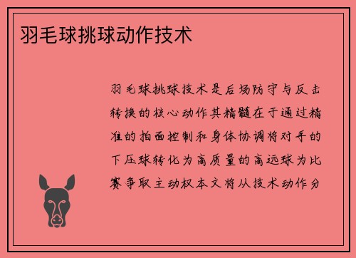 羽毛球挑球动作技术